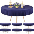 6 Pack Navy Blue Spandex Round Tablecloths for 60 Inch Tables - Stretchy Fitted 5FT Cloths, Wrinkle-Free Cover With Skirt for Wedding, Party, Dining, Banquet