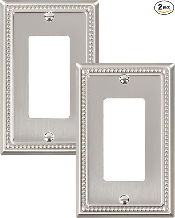 2-Pack Decorator Outlet Cover Plate, Decorative Switch Plates and Outlet Covers, Brushed Nickel Metal Wall Plates for Electrical Outlets, Receptacle, GFCI Outlet, Dimmer Switch