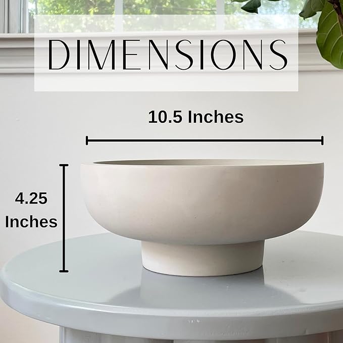 OAKOA Concrete Fruit Bowl for Kitchen Counter - Large Decorative Bowls for Home Decor - Modern Key Bowl for Entryway Table - Pedestal Bowl for Keys