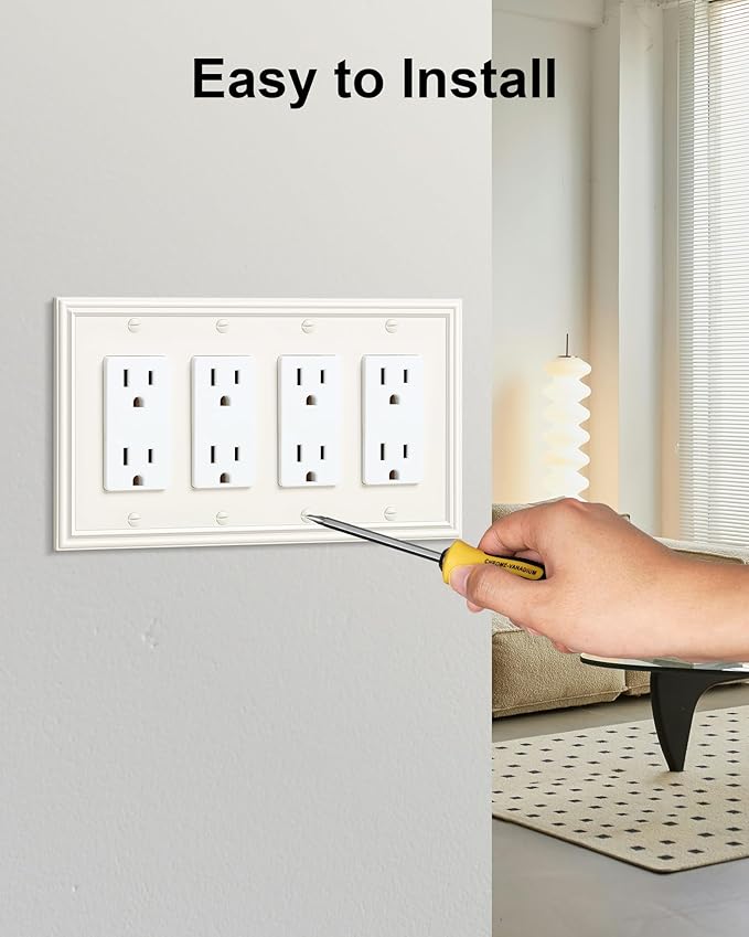 2-Pack Quad Decorator Outlet Cover Plate, Zinc Alloy Decorative Light Almond 4 Gang Switch Plates for Electrical Outlets, Receptacle, GFCI Outlet, Dimmer Switch