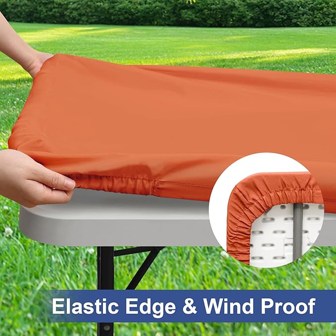 homing 2 Pack Rectangle Table Cloth, Elastic Fitted Fabric Tablecloth Fits for 6 Foot Folding Tables, Washable Table Cover for Picnic, Camping, Indoor & Outdoor (Rust, 30" x 72")