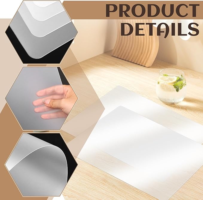 Tecmisse 10 PCS Plastic Placemat Heat Resistant Washable Table Mats, Clear Placemats for Table, Dining, Kitchen, Crafting and Shelf Liner, 17 x 11 Inch