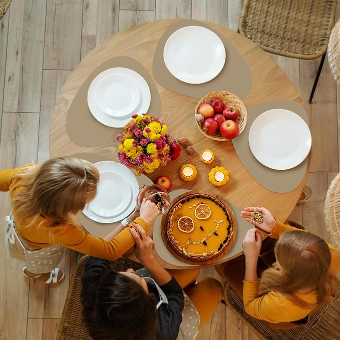 Placemats Set of 6, Placemat with Coasters Heat Stain Scratch Resistant Non-Slip Waterproof Oil-Proof Washable Wipeable Outdoor Indoor for Dining Patio Table Kitchen Decor and Kids-Apricot