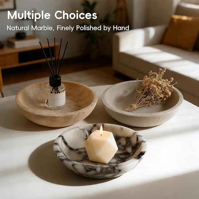 Marble Decorative Bowl for Kitchen Counter, Natural Travertine Serving Bowl with,Modern Display Bowl for Dining Table Centerpiece Home Decor(7.8 Inch)