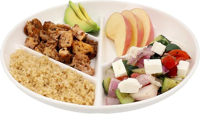 GetTheFad Portion Control Plate (Porcelain) Set of 2, 9.3 Inch Divided Portion Plates for Weight Loss Adults, Divided Dinner Plates for Adults, Healthy plates for adults, My plate for Weight Watchers