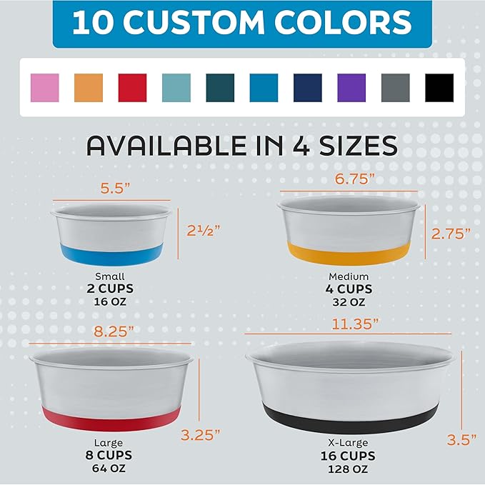 Master Pet Supply Stainless Steel Dog Bowls Set of 2 with Extra Thick Silicone Base - 8 Cup (64 oz) Plum Crazy, Non-Slip, Dishwasher Safe Metal Bowls, Pet Dog Food Bowl for Dogs, Cats, Anti Rust