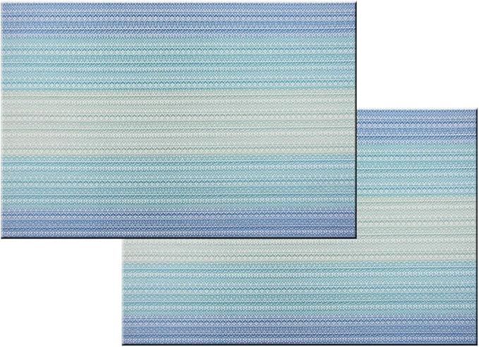 Placemats Washable Easy to Clean PVC Placemat for Kitchen Table Heat-resistand Woven Vinyl Hard Table Mats 12x18 inches Set of 6 （Blue）