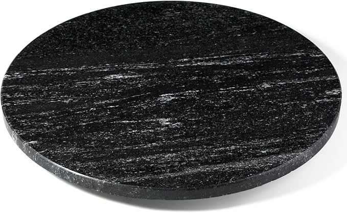 Koville 16'' Black Marble Lazy Susan for Kitchen, Marble Turntable for Dinning, Stone Lazy Susan Organizer for Cabinet, Serving Rotation Spinning Tabletop Organizer Swiveling, Spice Rack Storage