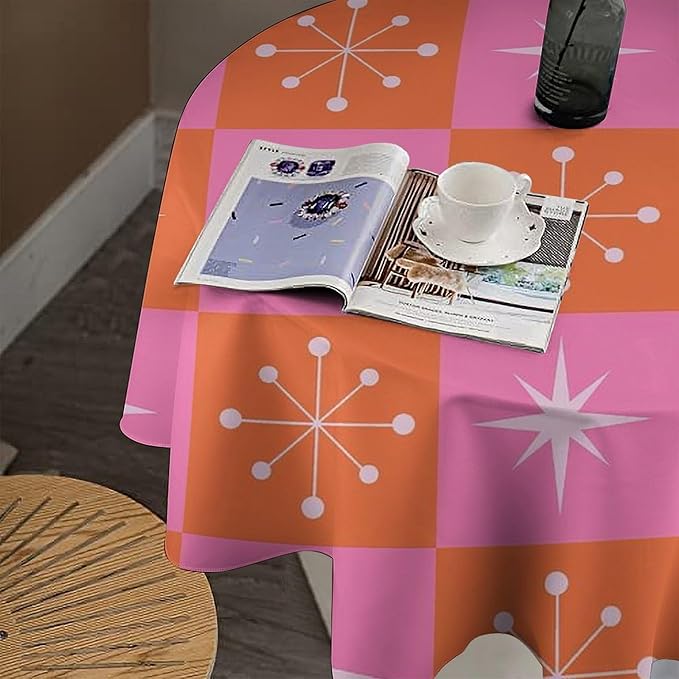 Mid Century Modern Round Tablecloth, Vintage Abstract Colorful Geometrics Modern Print Tablecloth for Home Party Dining Room Kitchen Decor 36Inch(90cm)