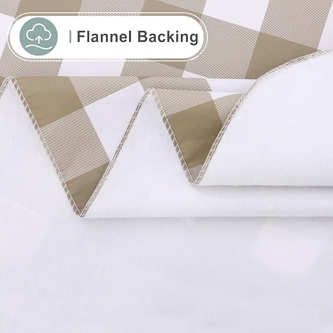 misaya Square Waterproof Vinyl Table Cloth, Buffalo Flannel Backed Tablecloth, Wipeable Plastic Table Cover for Dinner, Kitchen, Outdoor (54" x 54", Khaki and White)
