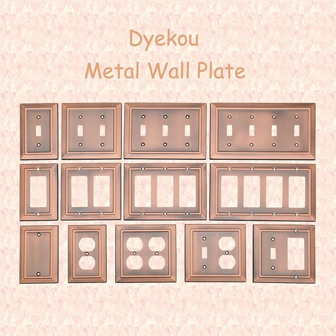 Metal Wall Plate for Electrical Outlets, Decorative Antique Copper Switch Plates Outlet Cover, Light Switch Cover Plate, 2-Gang Wall Plates (Double Toggle, 2 Pack)