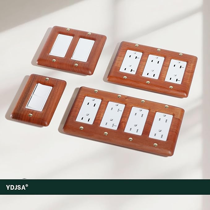 Four Switch Plate Covers Cherry Wood Quad Toggle 4 Light Switch Cover Elegant Design Durable Construction Ideal for Home Office Decor
