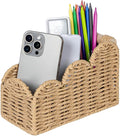 CubesLand Bedside Table Desk Organizer Caddy, Remote Pen&Pencil Holder Cup, Makeup Brush Holder w/Scalloped Perfect for Home, Office Desk, Living Room Table Decor, 3 Slots Beige