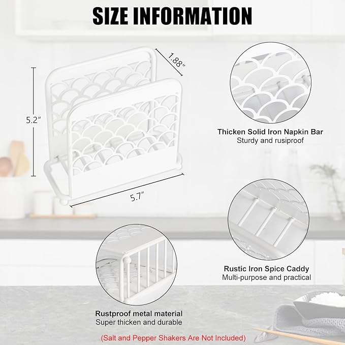 Napkin Holder for Table, Metal figure Standing Napkin Dispenser for Kitchen Dining Cocktail Napkin holders for paper napkins Mail Bills Suitable for All Dining Room Decors White