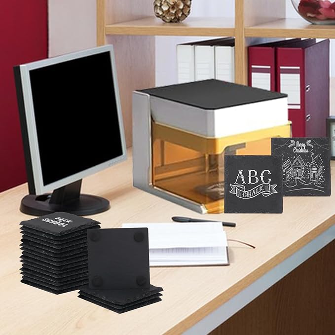 30 Pack 4 Inch Square Slate Coasters,Black Stone Coasters with Anti-Scratch Bottom, Ideal for Home Decor, Bar, Housewarming Gifts, and Laser Engraving KUKLIPJIM