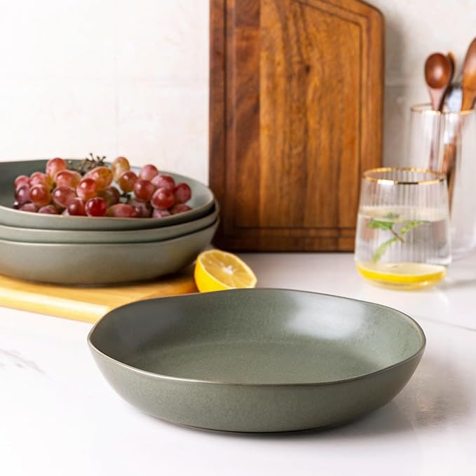 AmorArc 9.75'' Large Ceramic Pasta Bowls, 38oz Stoneware Serving Bowls Set of 6 for Kitchen, Oven, Microwave&Dishwasher Safe Bowls with Wavy Rim for Fruit Pasta Salad Meal, Reactive Glaze