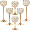 Crystal Candle Holders 2 Set of 6 - Gold Vintage Hollow Ball Candle Stand for Table Centerpiece, Crystal Metal Tealight Candlestick for Wedding, Dining Room Decor