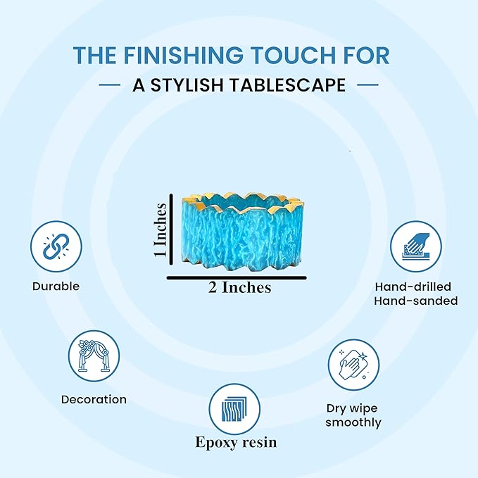 ALPHA Living HOME Handmade Epoxy Napkin Rings Set of 12 | Elegant Round Napkin Holders for Dining Table, Weddings, Parties & Home Décor | Durable & Stylish Farmhouse Table Accessories - (Blue Gold)