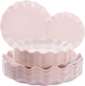 LIYH 24 Pcs Pink Plates Reusable, Pink Plastic Scalloped Plate Durable and Dishwasher Safe,Baby Shower Plate, Light Weight Daisy Plastic Wavy Plates for Wedding Party Birthday
