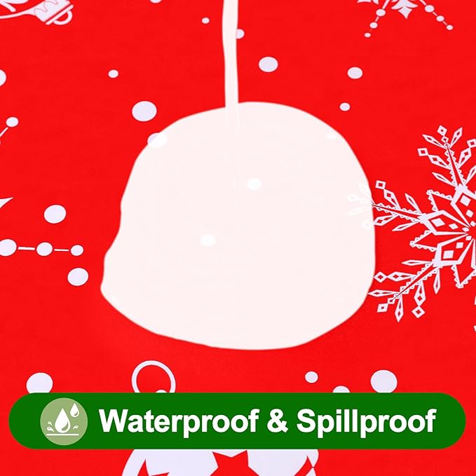 Smiry Christmas Rectangle Table Cloth, Waterproof Vinyl Tablecloth with Flannel Backing, Wipeable Bell & Snowflake Plastic Tablecloths for Christmas Table Decorations, (52"x70", White & Red)