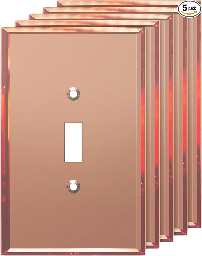 LIDER Toggle Switch Acrylic Wall Plate, Mirrored Light Switch Plate, Plexiglass Switch Cover, Mirror-like Reflective Finish, Modern Upgrade, Oversized 1-Gang 5.25" x 3.44", Rose Gold, 5 Pack