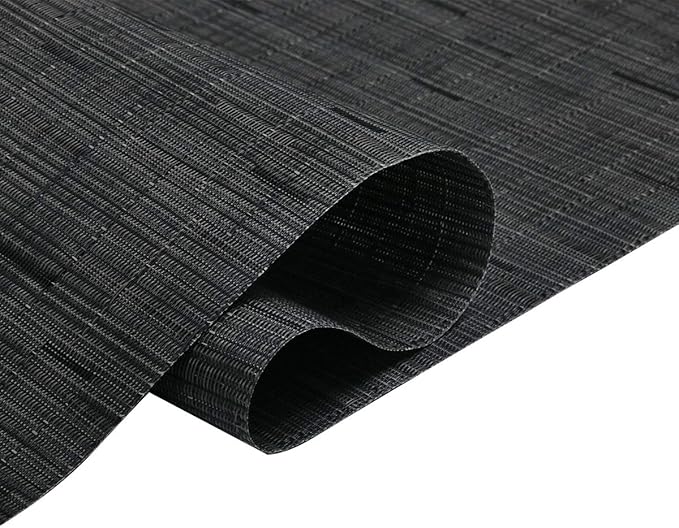 SHACOS Placemats Set of 4 Woven Vinyl Place Mats for Dining Table Wipe Clean Non Slip Table Mats (4, Black)