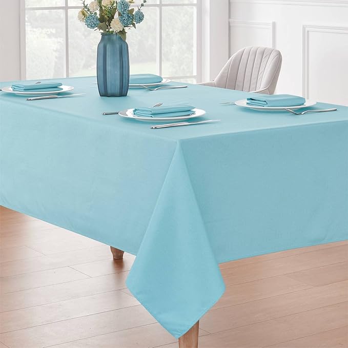 Rectangle Tablecloth Waterproof 60x144 inch Linen Textured Table Cloth Stain and Wrinkle Resistant Washable, Decorative Fabric Table Cover for Dining, Party and Camping, Aqua