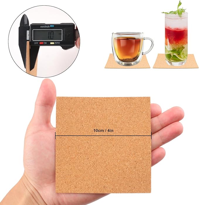 400 PCS 4 Inch Square Self-Adhesive Cork Sheets for Coasters, Cork Coaster Backing Pad for Home Tabletop Decoration