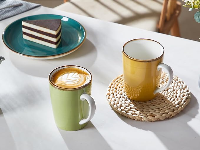 ONEMORE 16 oz Coffee Mugs Set of 4 Large Ceramic Coffee Cups Colorful Mugs Set with Handles for Latte, Hot Cocoa, Tea - Housewarming Gift - Assorted Colors