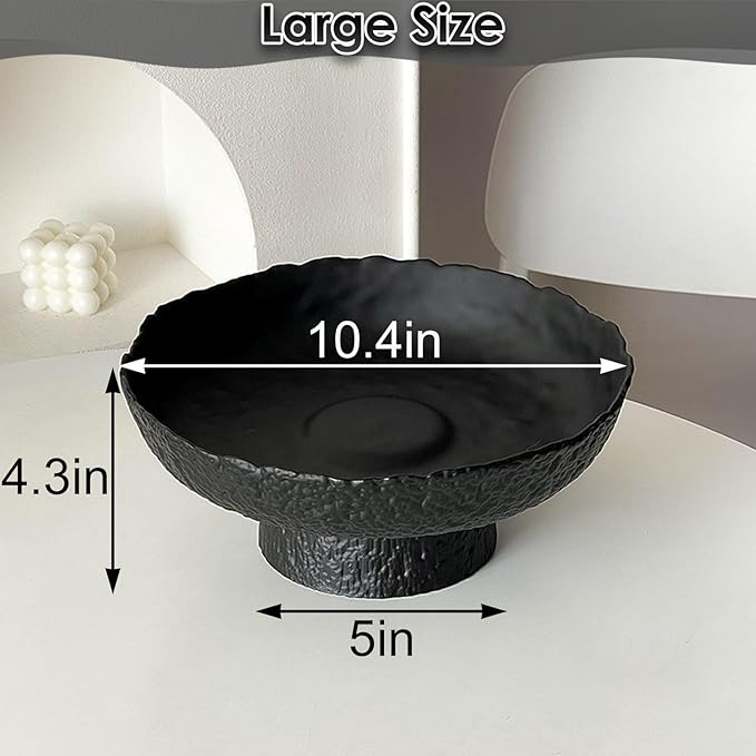 Glass Fruit Bowl for Kitchen Counter, Black Pedestal Bowl, Large Footed Serving Bowl, Decorative Bowls for Centerpiece Home Decor, Modern Fruit Holder (Large 10.4 Inch)