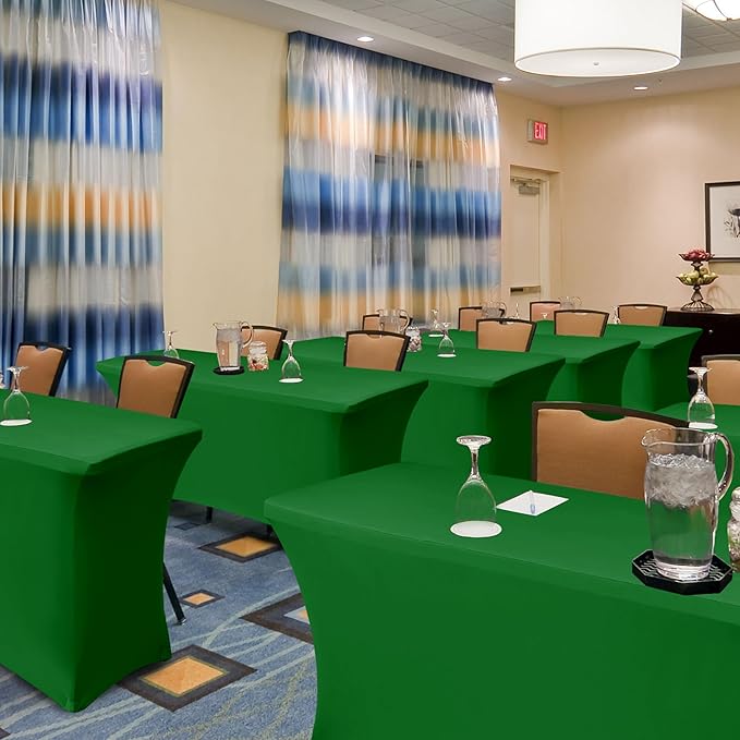 Stretch Table Cover for 6 Foot Rectangle Tables-6 Pack Green Spandex Fitted Tablecloth-Elastic 6ft Christmas Tablecloths for Party, Vendor Booth Display, Banquet Buffet, Craft Trade Show