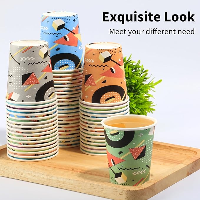 500 Pack 5oz Disposable Paper Cups, Mini Colorful Small Mouthwash Cups, for Parties, Picnics, Barbecues, Travel and Events, Polygon