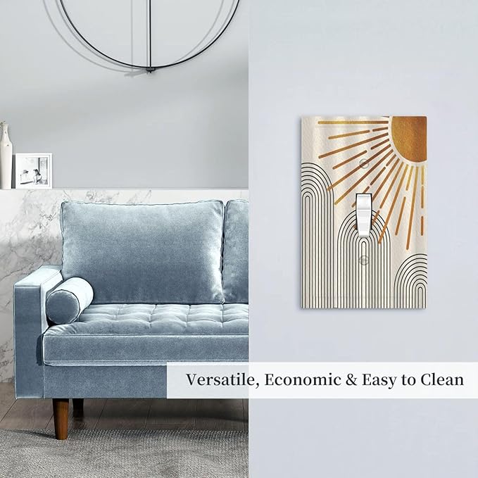 Decorative Light Switch Cover Mid Century Boho Sun Beige Minimalist Abstract 1 Gang Wall Plate Cover Single Toggle Outlet Covers Switchplate Electrical Faceplate for Bathroom Bedroom（2 Pack）