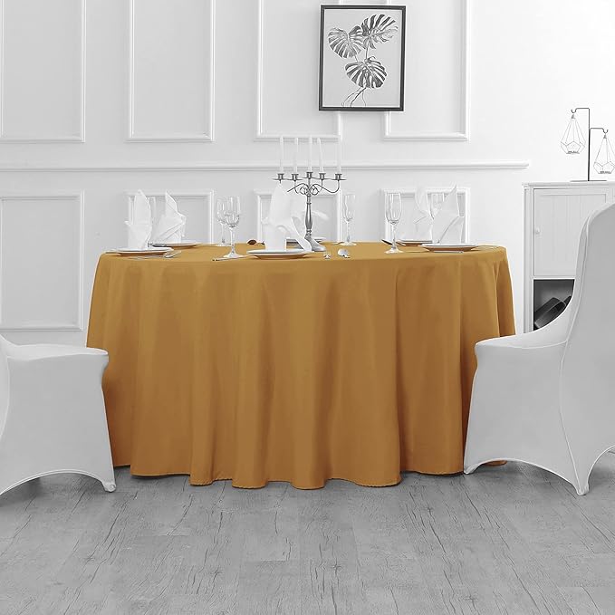 Fokitut 2 Pack Waterproof Round Tablecloth, 60 Inch, Stain Resistant and Wrinkle Polyester Table Cloth, Fabric Table Cover for Kitchen Dining, Wedding, Party, Holiday Dinner-Gold