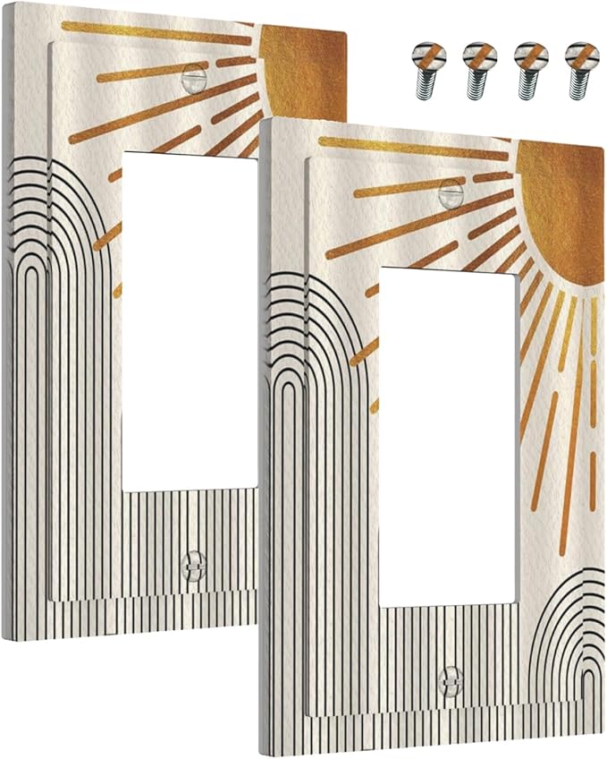 Outlet Covers Mid Century Boho Sun Beige Minimalist Abstract 1 Gang Wall Plate Single Rocker Light Switch Cover Decorative GFCI Receptacle Electrical Switchplate for Bathroom Bedroom （2 Pack）