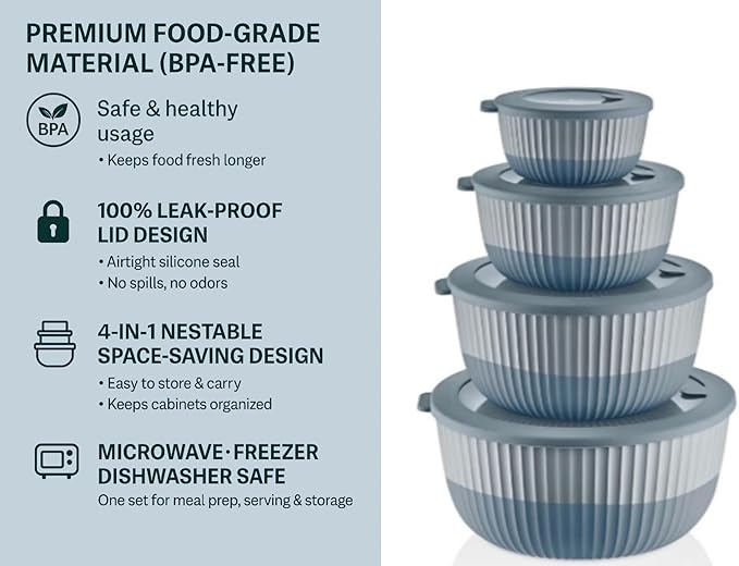 Mixing Bowls with Airtight Lids – 8 Piece Nesting Kitchen Set – BPA-Free, Leak-Proof & Stackable – Dishwasher, Microwave & Freezer Safe