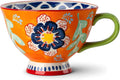 25oz Ceramic Soup Bowl with Handle – Handcrafted Floral Pottery Cereal & Ramen Bowl – Large Microwave & Dishwasher Safe Decorative Bowl for Everyday Use or Gift (Sunset Fiesta, 17oz)