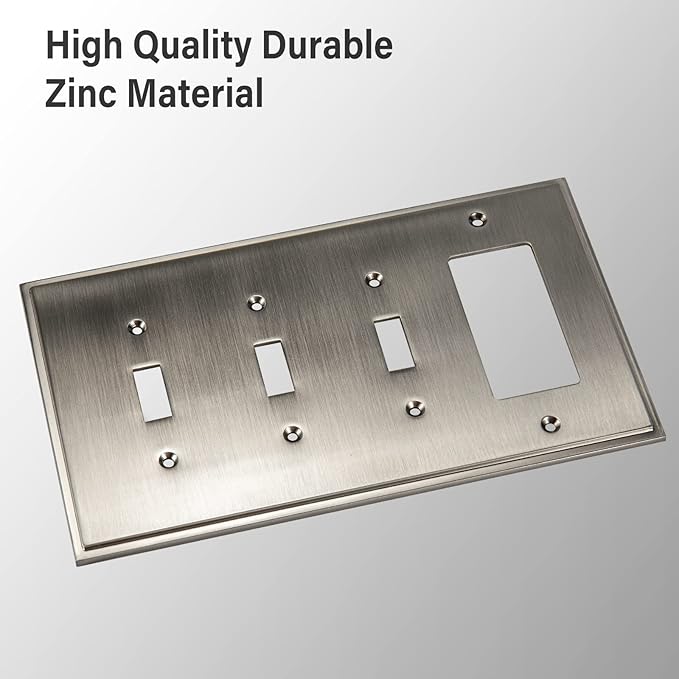 Henne Bery Soft Modern Decorative Wall Plate Switch Plate Outlet Cover (Triple Toggle/Single Decorator, Satin Nickel)