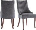 mikibama Linen Dining Chairs Set of 2 Channel Tufted Kitchen Dinner Chair Comfy Fabric Upholstered Accent Chair for Dining Room with Solid Wood Legs (Grey)
