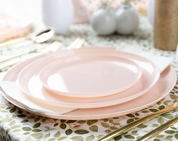[30 Pack 10.7''] Pink Plastic Party Plates Edge Collection Premium heavyweight Elegant Disposable Tableware Dishes
