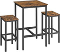 VASAGLE Bar Table and Chairs Set, Square Table with 2 Stools, Dining Pub Set for 2, Space Saving for Kitchen Breakfast, Living Room, Rustic Brown and Ink Black