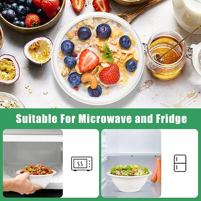 300 Pcs 8oz Paper Bowls,Heavy Duty Disposable Bowls Compostable Paper Bowls, White Biodegradable Bowls for Ice Cream, Salad,Dessert,Parties - Catering Supplies