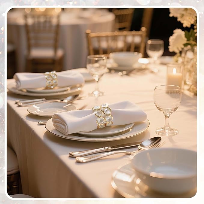 Crystal Metal Napkin Rings Set, Elegant Wedding/Party Table Decor, Shiny Holiday Dinner Accessories Bulk, Bridal Shower Gift, Anniversary, Christmas, Home Decor Essentials (Gold, 24-Pcs)