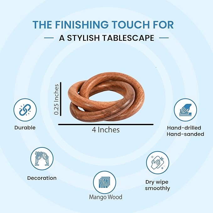 CLEENTABLE Three Ring Napkin Rings Set of 8, Decorative Handcuff Serviette Ring, Napkin Holders Bulk for Party Decoration, Dinning Table, Everyday, Family Gatherings Tabletop Décor (Brown)