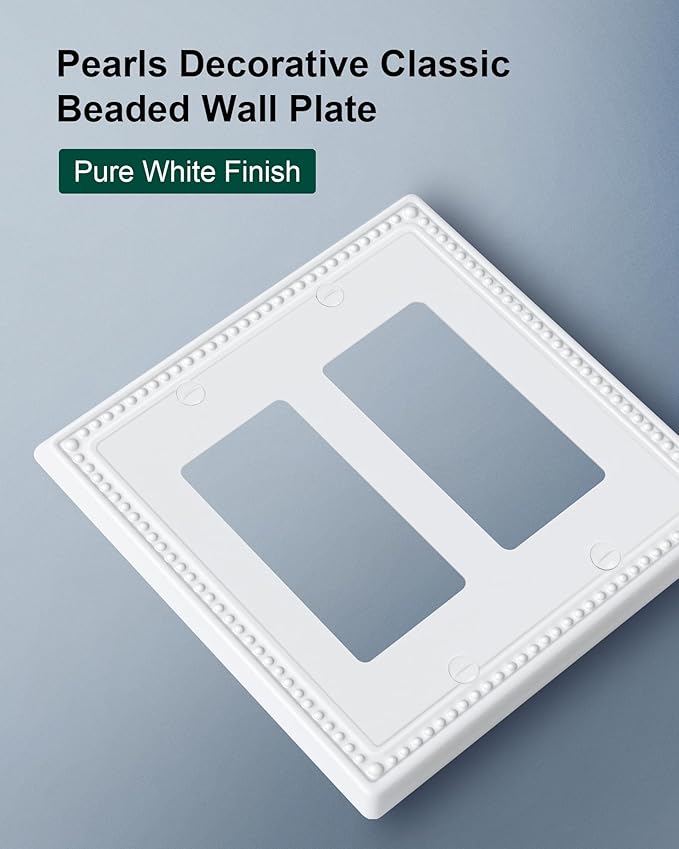 2-Pack Double Decorator Outlet Cover Plate, Pure White Pearls Decorative Switch Plates and Outlet Covers, Metal Wall Plates for Electrical Outlets