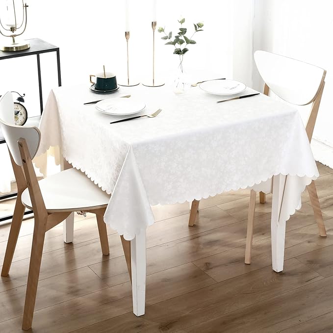 Smiry Square Table Cloth, Waterproof Heavy Duty Vinyl Tablecloths, Wipeable Washable Table Cover for Kitchen and Dining Room (White, 60" X 60")