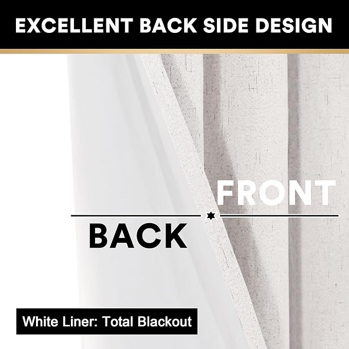 PrinceDeco Blackout Curtains 108 Inches Long Solid Thermal Insulated with White Liner Full Blackout Soundproof Window Treatment Drapes for Bedroom Living Room, 52" Wide Per Panel, Set of 2,Ivory