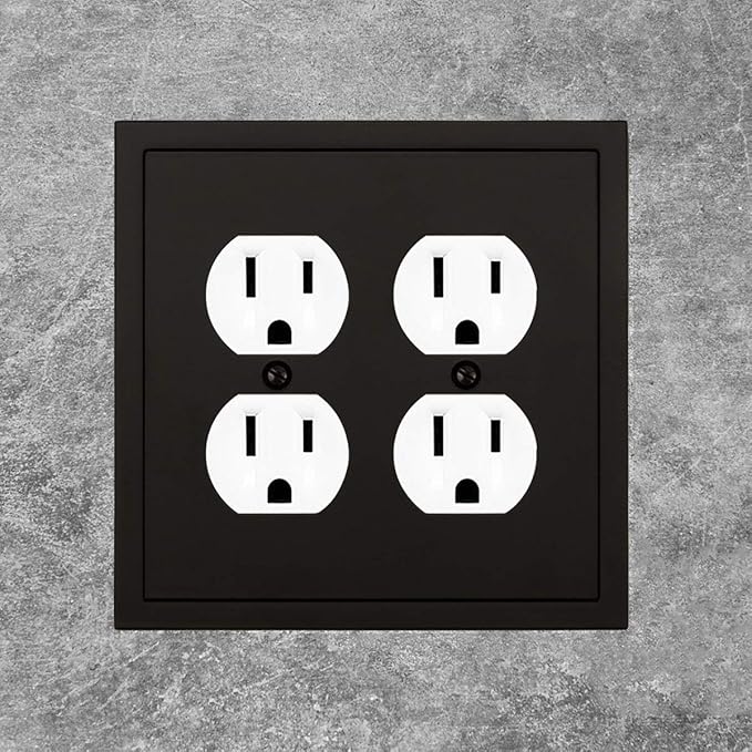 Henne Bery Modern Edge Decorative Wall Plate Switch Plate Outlet Cover, Durable Solid Zinc Alloy (Double Duplex, Matte Black)