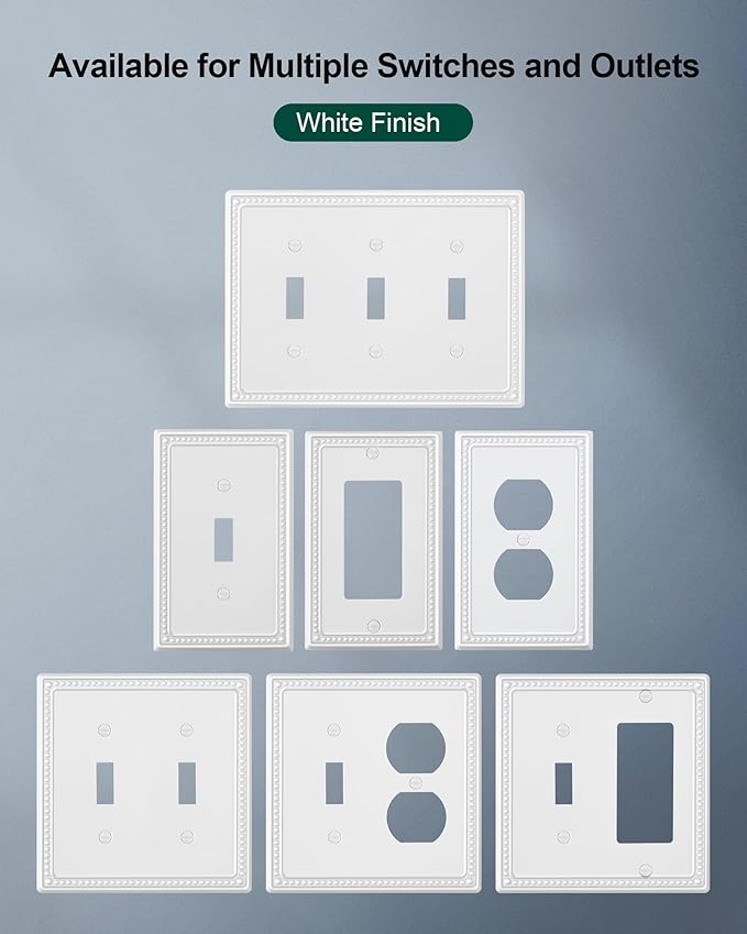 2-Pack Duplex Outlet Cover Plate, Pure White Metal Wall Plates for Electrical Outlets, 1 Gang Receptacle Light Switch Cover, Pearls Decorative Switch Plates and Outlet Covers