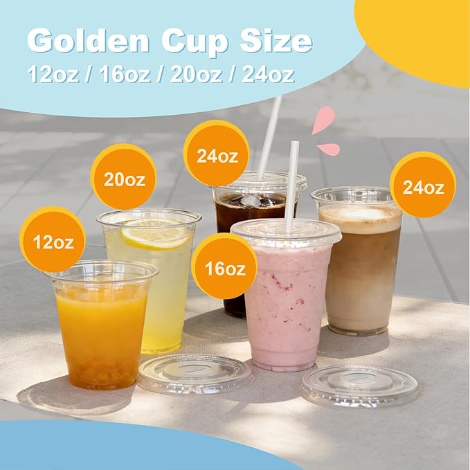 20 oz 100 Pack Disposable Clear Plastic Cups with Lids and Straws, Food Safe Bulk Iced Coffee Cups for Smoothies, Milkshakes and Other Cold Drinks